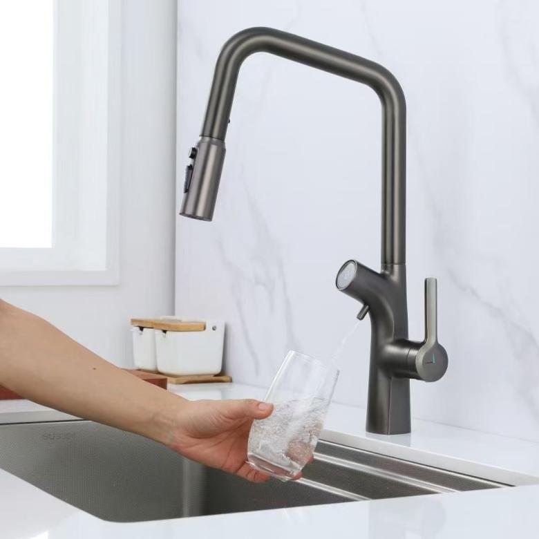 Faucet Tarik-Metu Tampilan Digital karo Purifier Banyu Dibangun